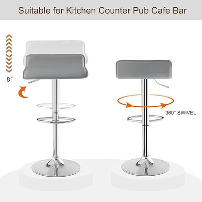 VECELO Bar Stools Set of 2, Adjustable Barstools, Counter Height Bar Stools, Modern Armless PVC Stools Swivel Bar Chairs, Light Grey
