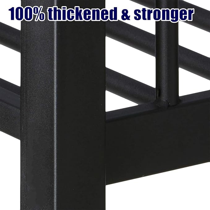 Higher Quality & Stronger Metal Queen Over Queen Bunk Bed, Thickened Heavy Duty More Stable Safer Black Steel Bunkbed Bunk Queen Bed (Easier to Assemble) (Queen Over Queen)