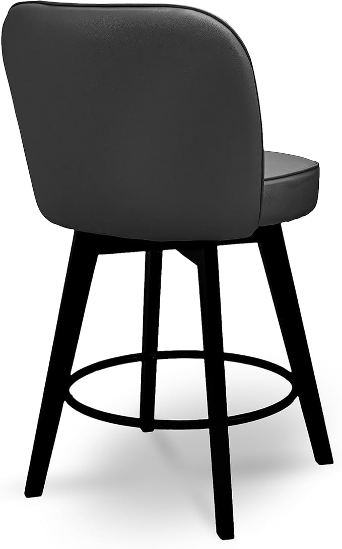 MINCETA Bar Stools Set of 2, PU Leather Barstools, 26 Inch Upholstered Counter Stools with Backrest and Footrest, Swivel Counter Height Barstools for Kitchen Island Home Bar Dark Gray