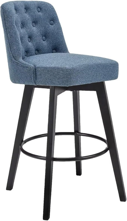 MINCETA Bar Stool, 30 Inch Upholstered Barstool with Low Tufted Back and Footrest, Swivel Counter Height Barstool for Kitchen Island Home Bar Performance Fabric Navy Blue