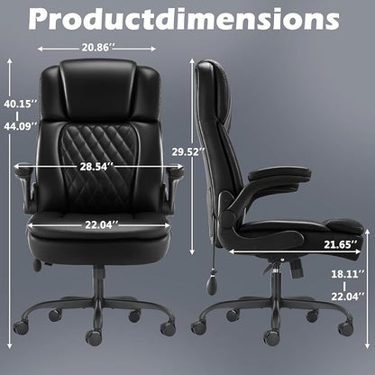 400lbs Executive Office Chair with Flip up Arm,Ergonomic Big and Tall Computer Desk Chairs,Breathable PU Leather Chair with Adjustable Lumbar Support,High Back Ofiice Chair with Pocket Spring Cushion