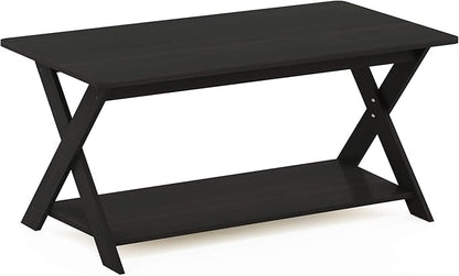 Furinno Modern Coffee Table, Rectangle Modern Coffee Table with X-Legs, Criss-Crossed Side Table, for Living Room, Bedroom, Home Office, Black Espresso