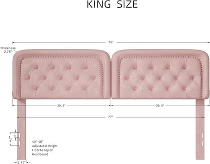 Tufted Upholstered Headboard King Size, Button Adjustable Height King Head Board Only, Sturdy and Durable Solid Wood with Nailhead Trim Headboards, Ideal for Bedroom, Dorm, Guest Room,Pink