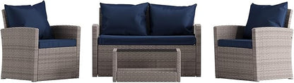 Flash Furniture Aransas Series 4 Piece Light Gray Patio Set with Navy Back Pillows and Seat Cushions