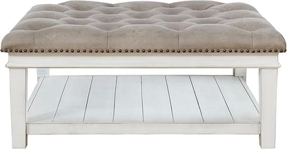 Signature Design by Ashley Kanwyn French Country Upholstered Square Ottoman Coffee Table, Whitewash