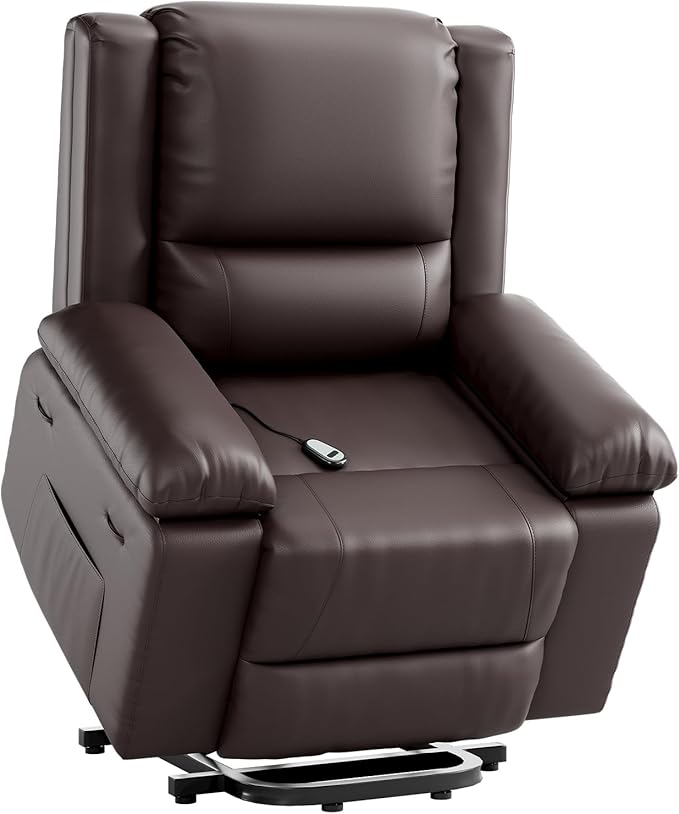 PU Leather Electric Power Lift Chair, Recliner Massage Chair with Remote Control and Side Pocket for Elderly, Power Lift Recliner Sofa with Heat and Massage for Living Room, Bedroom, Brown