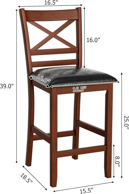 COSTWAY Barstools Set of 4, 25” Counter Height Mid Century Modern Island Chairs with Back, Soft Cushion & Faux Leather Seat, Wooden Armless Kitchen Stools for Home, Cafe Shop, Restaurant, Pub