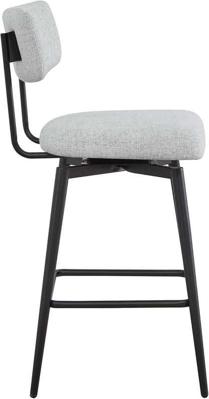 Watson & Whitely Swivel Counter Height Bar Stool Chairs Set of 2, 27.4" Fabric Upholstered Counter Stools with Back and Metal Frame, White (Multi-Colored)