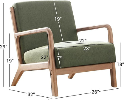 ANJ ANJHOME Mid Century Modern Accent Chair, Comfy Fabric Reading Chair with Solid Wood Frame, Easy Assembly Armchair for Living Room Blackish Green