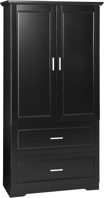 Tall Storage Cabinet, Bathroom Floor Freestanding Storage Cabinet with 2 Doors and 2 Drawers for Bathroom, Office, Living Room, Black