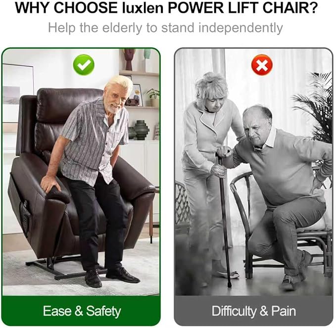 PELUMY Power Lift Recliner Chair for Elderly with Massage and Heat, Dual Motor Heavy Duty 350lbs Recliner, 8-Point Vibration & Lumbar Heating, Electric Lift Chair (Breathable Leather, Dark Brown)