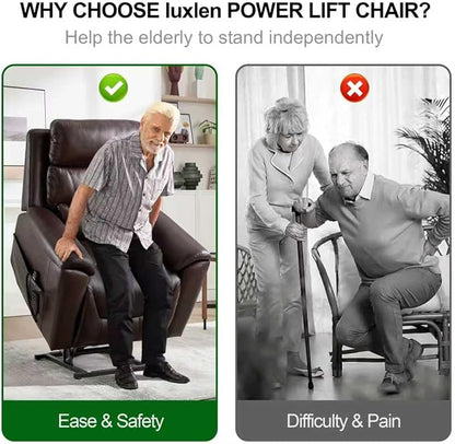PELUMY Power Lift Recliner Chair for Elderly with Massage and Heat, Dual Motor Heavy Duty 350lbs Recliner, 8-Point Vibration & Lumbar Heating, Electric Lift Chair (Breathable Leather, Dark Brown)