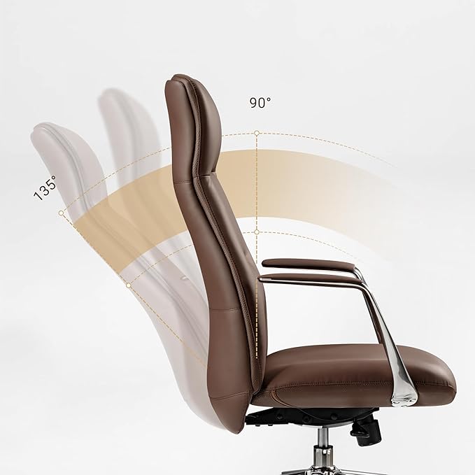 EUREKA ERGONOMIC Royal Slim Executive High Back Brown Leather Office Chair, Home Desk Chair for Adults, Big and Tall with Wheels, Swivel Rolling