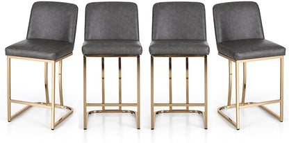 Sophia & William Counter Height Bar Stools Set of 4, Gold Bar Stools for Kitchen Island, Modern PU Leather Counter Stools,Grey & Gold