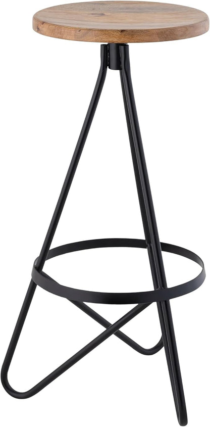 JONATHAN Y BSL1000E Spiroa 30" Modern Industrial Metal/Wood Backless Circular Bar Stool for Home, Kitchen, Dining Room, Workspaces, Cafes and Resturants, Natural Wood Seat with Black Frame