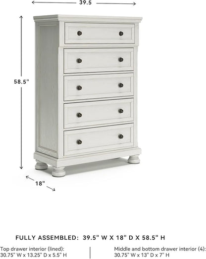 Signature Design by Ashley Robbinsdale Traditional 5 Drawer Chest, Antique White