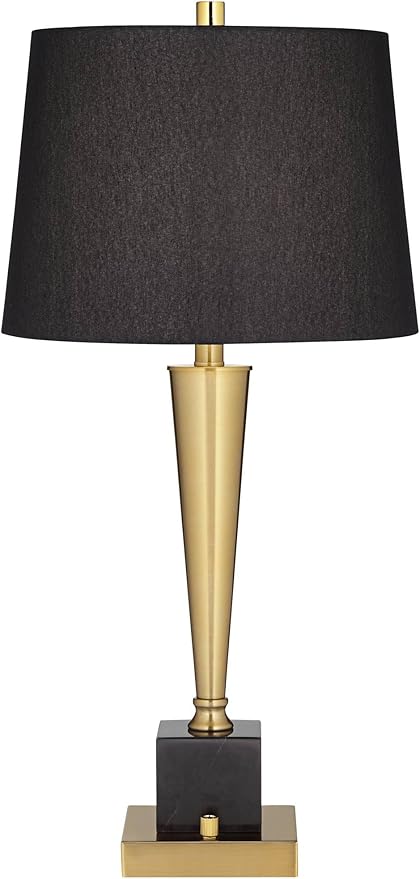 Possini Euro Design Wayne 29 1/4" Tall Modern Glam Luxury End Table Lamp with USB Ports A+C Charging Brass Finish Metal Black Marble Living Room Bedroom Bedside Nightstand House Office Home