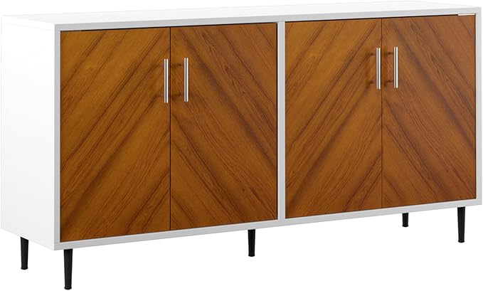 Walker Edison Fehr Modern 4 Door Bookmatch Buffet, 58 Inch, White