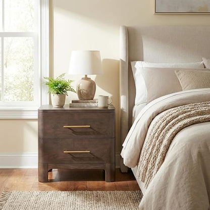 Christopher Knight Home Egbert Modern Nightstand with Drawers, Wooden Small Night Stand with Rounded Corners Design, Bedside Table/End Table for Bedroom, Multipurpose Storage Cabinet, Brown