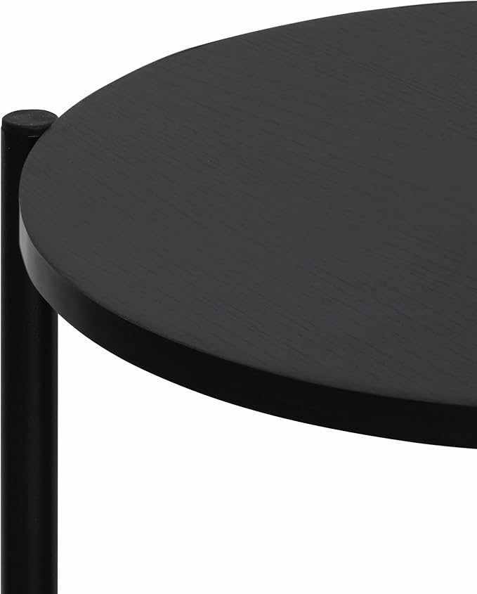 Furinno BESI Coffee Table, 2-Tier Round Modern Coffee Table with Metal Legs, Metal Frame Side Table with Open Shelf, for Living Room, Bedroom, Home Office, Americano