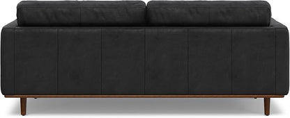 SIMPLIHOME Morrison 89-inch Wide Sofa in Lead Black Genuine Leather, Mid-Century Modern Design Couch for Living Room, Single Bench Cushion, 2 Back Cushions, 2 Bolster Pillows