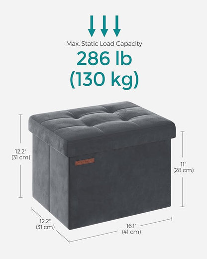 SONGMICS Storage Ottoman, Foldable Small Ottoman Foot Rest, 12.2 x 16.1 Inches Foot Stool, Load up to 286 lb, for Living Room, Bedroom, Dorm, Slate Gray ULSF200G01