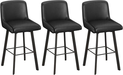 Swivel Bar Stools, 30''H Upholstered Barstools with Backs, Modern Counter Height Bar Stool Chairs for Kitchen Island, Metal Legs (Black- Faux Leather, Set of 3-30" H)