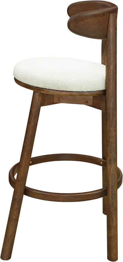 Christopher Knight Home Soley Modern Counter Height Bar Stools Set of 2, Boucle Fabric Round Stool Chair for Kitchen Island, Upholstered Counter Stool with Footrest and Backrest, Walnut+Beige