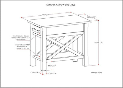 SIMPLIHOME Kitchener SOLID WOOD 14 inch Wide Rectangle Contemporary Narrow Side Table in Hickory Brown for the Living Room and Bedroom