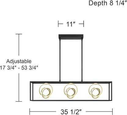 Possini Euro Design Christy 35 1/2" Modern Pendant Chandelier Ceiling Light Fixture Dining Room Over Table Kitchen Island Foyer Hanging Linear 3-Light LED Dimmable Black Gold Metal Hallway Entryway