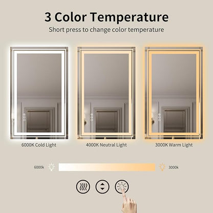 WTTY LED Bathroom Mirror with Backlit and Front Light,40"x24",Stepless Dimmable LED Mirror for Bathroom,Anti-Fog Lighted Bathroom Vanity Mirror Modern for Wall,Memory Function,Shatter-Proof
