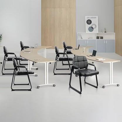 CLATINA Waiting Room Chairs with Padded Arms Leather Guest Chair no Wheels for Office Reception and Conference Desk with Sled Base Black, 2PK