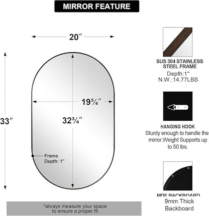 ANDY STAR Bronze Oval Mirror for Bathrooml, 20x33 Oval Bronze Mirror in Stainless Steel Metal Frame Deep 1’’ for Bathroom, Bedroom, Living Room, Entryway, Hang Vertical or Horizontal