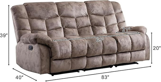 EBELLO Reclining Couch for Living Room, Extra Wide Modern Overstuffed 3 Seat Recliner Manual Sofa Breathable Fabric and Padded Cushion, Light Brown