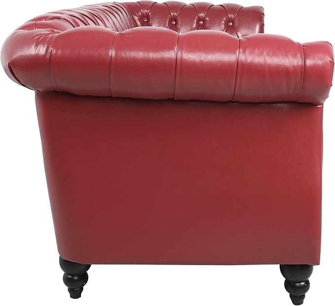 LEVNARY Chesterfield Sofa, Classic Tufted Upholstered Leather Couch, Modern 3 Seater Couch Furniture with Tufted Back for Living Room Office (Wine Red)