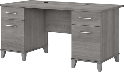 Bush Furniture 60-inch Home Office Desk with Drawers, Large Computer Table with Storage, Transitional Style, Somerset Collection, Platinum Gray