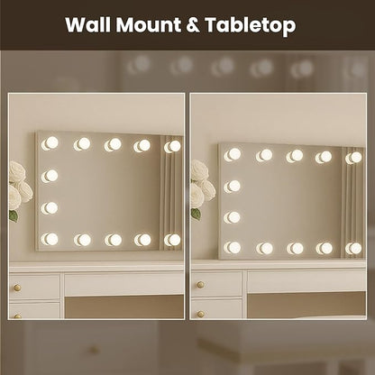 WTTY LED Bathroom Mirror with Lights 72"x36" Hollywood Wall-Mounted Mirror with 3 Color Temperatures, Stepless Dimmable Bulbs, Anti-Fog & Shatter-Proof