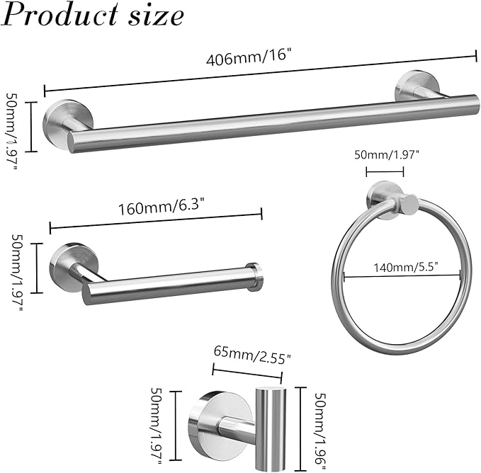 5-Pieces Brushed Nickel Bathroom Accessories Set, Stainless Steel Bathroom Hardware Set, Bath Towel Bar Set, Towel Racks for Bathroom Wall Mounted.