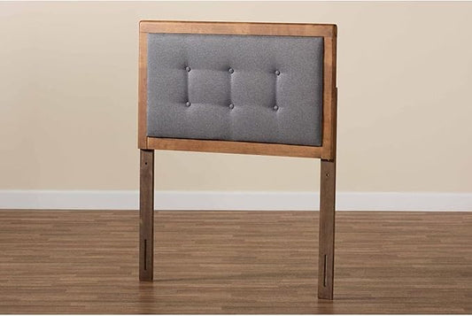Mid-Century Marvel Fabric Upholstered Walnut Brown Finished Wood Headboard, Wall Mount Headboard Twin/Dark Gray
