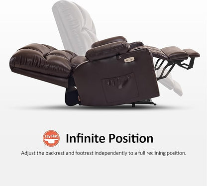 MCombo Oversized Dual Motor Power Lift Recliner Chair Sofa with Massage and Heat for Big Elderly People, Infinite Position, USB Ports, Faux Leather R7677 (Dark Brown, Medium-Oversize)