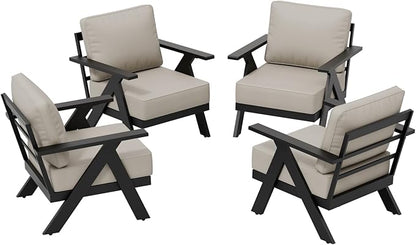 COOS BAY Iron Luxe Modern Outdoor Patio Chairs Set of 4, Lounge Accent Chairs for Backyard, Deck, Porch, Garden, Black/Beige