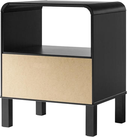 Walker Edison Modern Curved-Top Solid Wood 1-Drawer Nightstand with Open Cubby, 24 Inch, Black