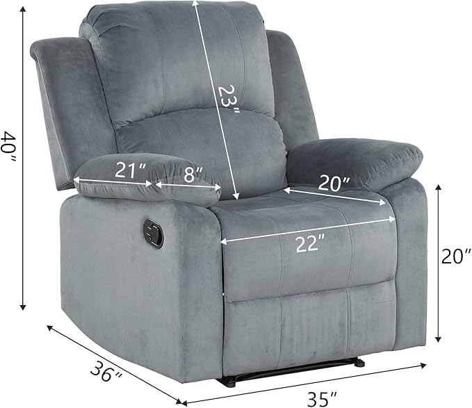 CANMOV Manual Recliner Chair, Soft Fabric Overstuffed Recliner Single Sofa Chair for Living Room, Heavy Duty and Safety Reclining Mechanism (Blue Grey)