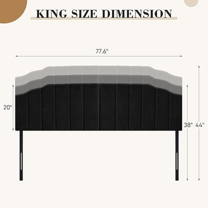 Upholstered Headboard Adjustable Height Queen/King Headboard Cream Velvet Tufted Modern Vertical Channel Design with Stepped Silhouette Top Edge(Black King)