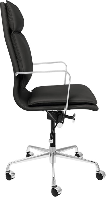 Laura Davidson Furniture Lexi II Padded Office Chair - Tall Back Desk Chair with Aluminum Arm Rest, Swivel & Cushion Availability, Made of Faux Leather, Black, Computer Chair