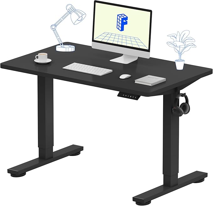 FLEXISPOT EN1 One-Piece Standing Desk 40 x 24 Inches Solid Desktop Electric Height Adjustable Desk for Home Office (Black Frame + Black Desktop)