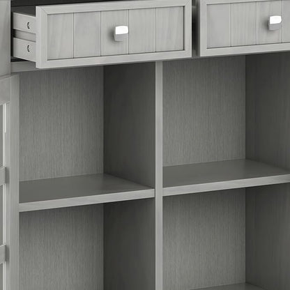 SIMPLIHOME Acadian SOLID WOOD 36 Inch Wide Rustic Entryway Hallway Storage Cabinet in Fog Grey, For the Living Room, Entryway and Family Room