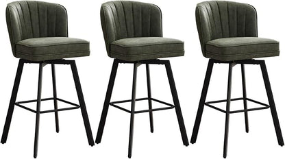 Swivel Counter Height Bar Stools Set of 3, 30'' Modern Barstools with Backs and Metal Legs, Upholstered Bar Chairs, Faux Leather Green Stools for Kitchen Island Chairs