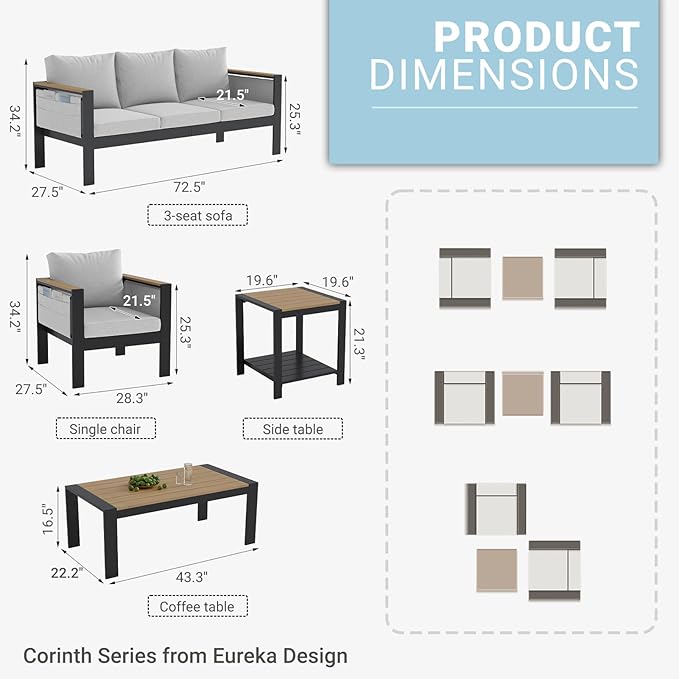 Corinth 3-Piece Aluminum Patio Conversation Set - Outdoor, Porch, Balcony, Yard, Gardern, All Weather, 2 Comfortable Sofa and 1 Coffee Table, White