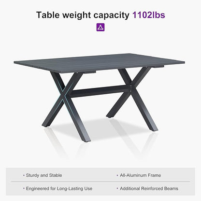 PURPLE LEAF Patio Dining Set for 6 All-Weather Wicker 7 Piece Aluminium Outdoor Table and Chairs Set Included Cushions for Backyard Indoor Decor Kitchen Modern Outdoor Furniture Set Grey and Navy